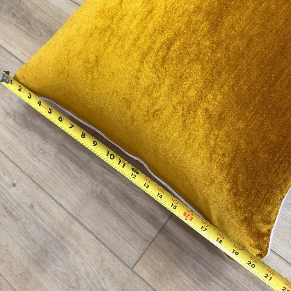 Anthropologie Adelina Velvet Pillow Mustard Yellow Feather‎ Insert 20x20 Boho